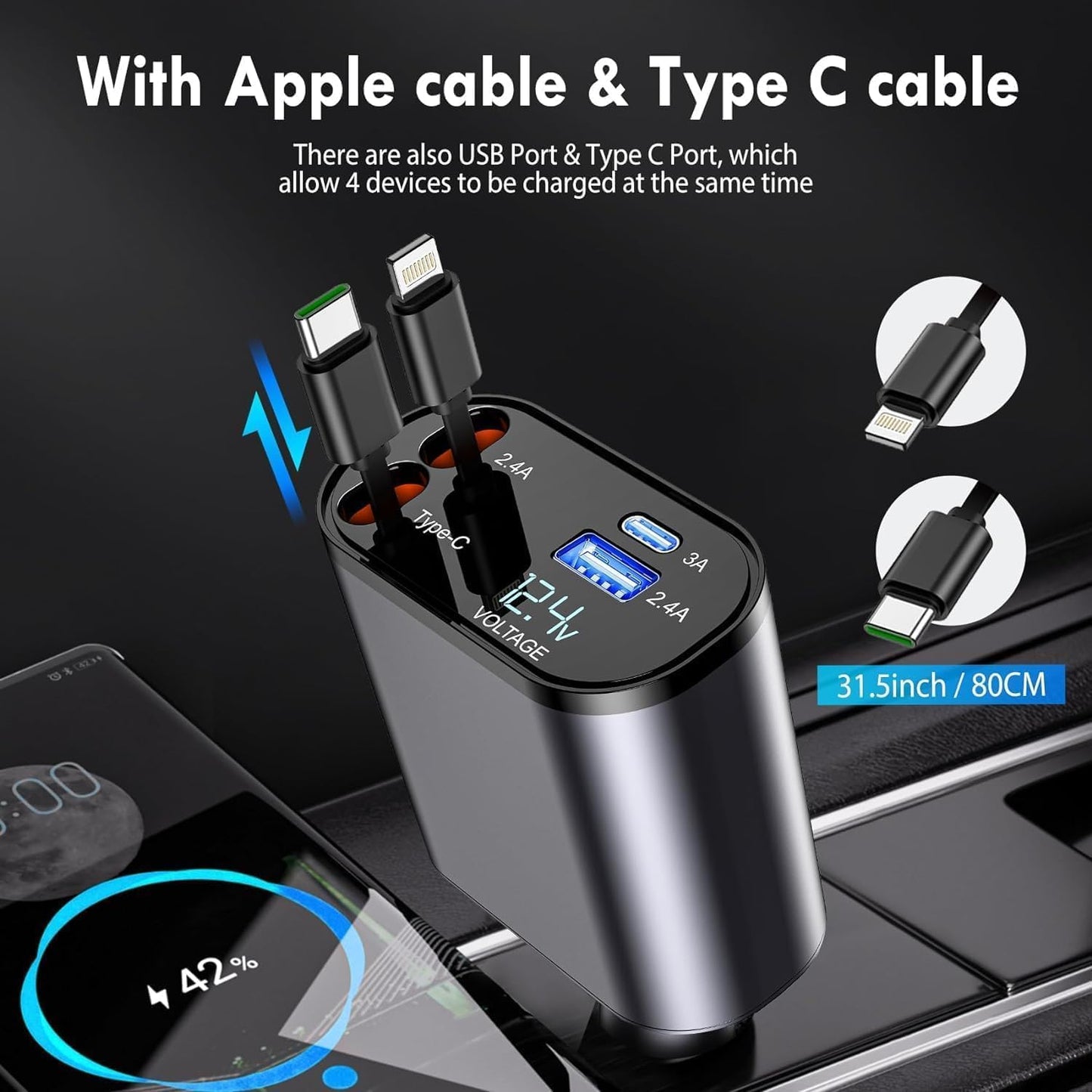 4 I N 1 Super Fast Charger & Magnetic bracket Car Holder Combo