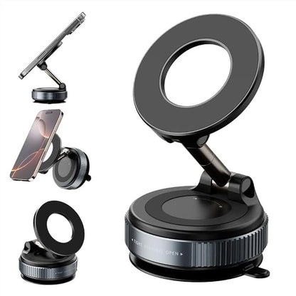 360° Nano Gel Magnetic Phone Holder, Strong Suction Cup Car Mount with Foldable Arm Black