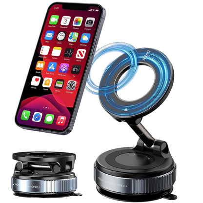 360° Nano Gel Magnetic Phone Holder, Strong Suction Cup Car Mount with Foldable Arm Black