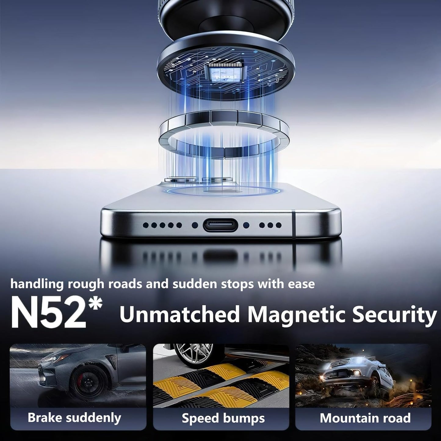 360° Nano Gel Magnetic Phone Holder, Strong Suction Cup Car Mount with Foldable Arm Black