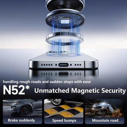 360° Nano Gel Magnetic Phone Holder, Strong Suction Cup Car Mount with Foldable Arm Black