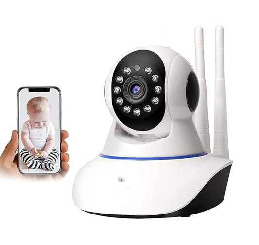 Full HD Wi-Fi CCTV Video Monitor Wireless Home Office Indoor IP Security Camera 1080P with Wall Stand Night Vision Two Way Audio Communication (Double Antenna)