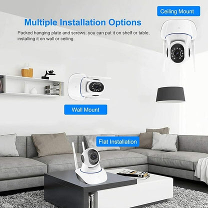 Full HD Wi-Fi CCTV Video Monitor Wireless Home Office Indoor IP Security Camera 1080P with Wall Stand Night Vision Two Way Audio Communication (Double Antenna)