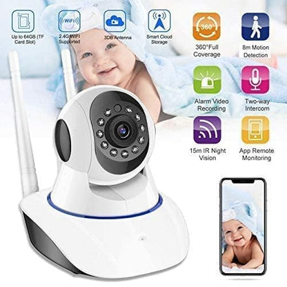 Full HD Wi-Fi CCTV Video Monitor Wireless Home Office Indoor IP Security Camera 1080P with Wall Stand Night Vision Two Way Audio Communication (Double Antenna)