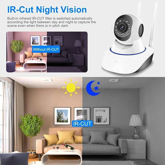 Full HD Wi-Fi CCTV Video Monitor Wireless Home Office Indoor IP Security Camera 1080P with Wall Stand Night Vision Two Way Audio Communication (Double Antenna)