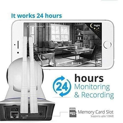 Full HD Wi-Fi CCTV Video Monitor Wireless Home Office Indoor IP Security Camera 1080P with Wall Stand Night Vision Two Way Audio Communication (Double Antenna)