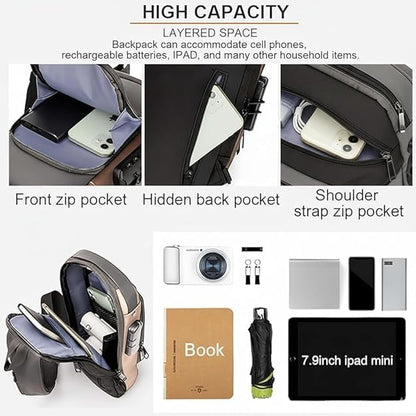 Waterproof Anti-Theft Sling Backpack with USB Charging Port, Password Lock & Hidden Pockets
