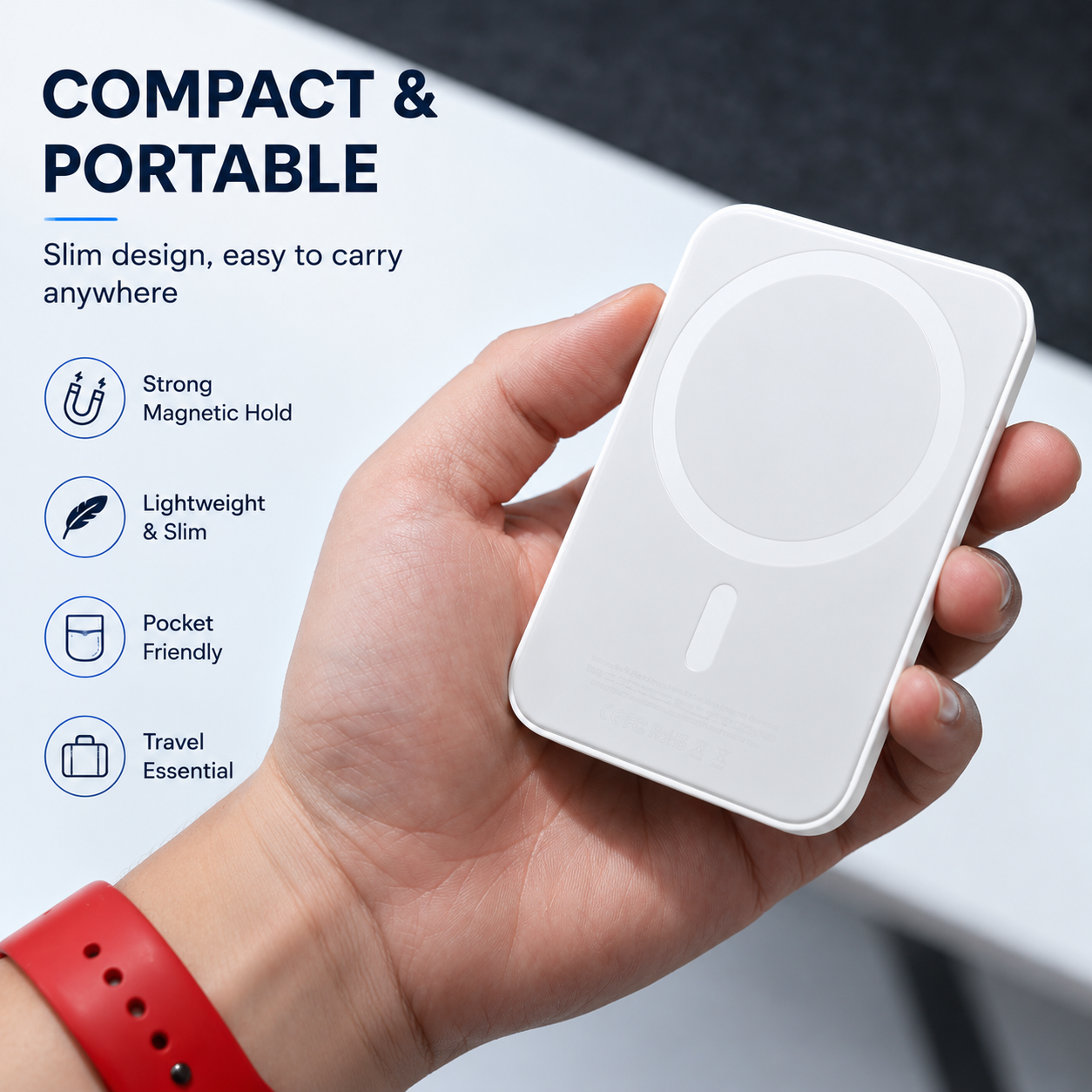 MagSafe Magnetic Wireless Power Bank 3000mAh | 5W Fast Wireless Charging | Portable Magnetic Battery Pack Compatible with iPhone 12/13/14/15/16 Series