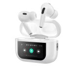 A9 Pro wireless earbuds with a smart touch screen display