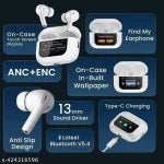 A9 Pro wireless earbuds with a smart touch screen display