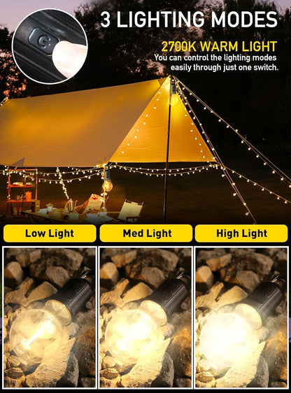 Rechargeable Camping Lights, Waterproof LED Tent Lights with USB Cable, 3 Modes Hanging Camping Lantern, Hanging Lamp for Hiking, Emergency, Camping, Household, Car Repairing