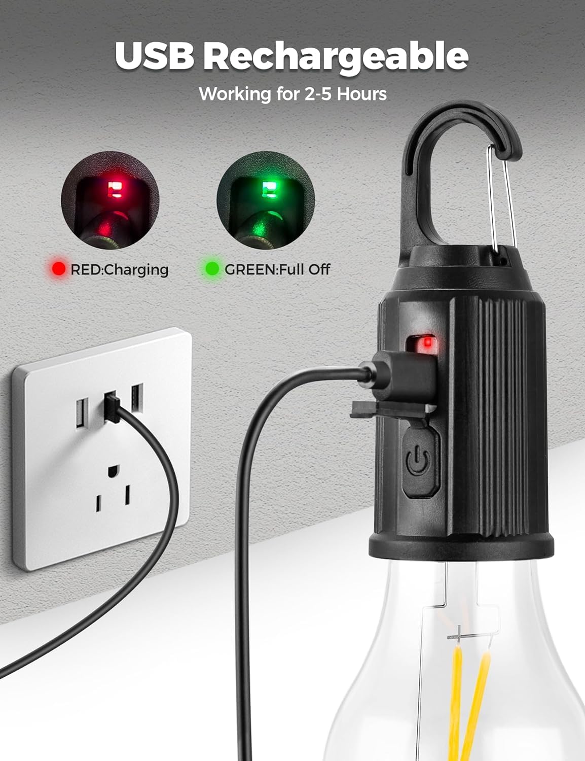 Rechargeable Camping Lights, Waterproof LED Tent Lights with USB Cable, 3 Modes Hanging Camping Lantern, Hanging Lamp for Hiking, Emergency, Camping, Household, Car Repairing