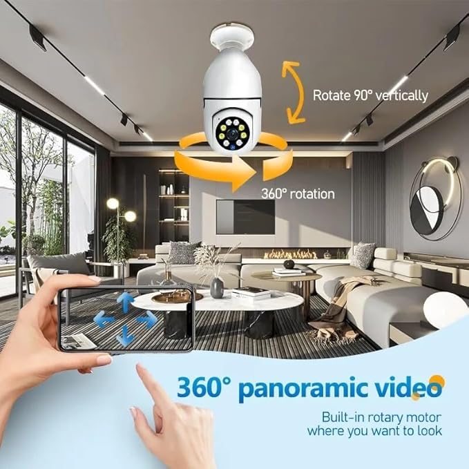 Smart 360 1080p HD Bulb Light Wireless WiFi Indoor IP Camera, HD Eye 360 Degree Panoramic Mini Lamp IR CCTV Home Security Camera