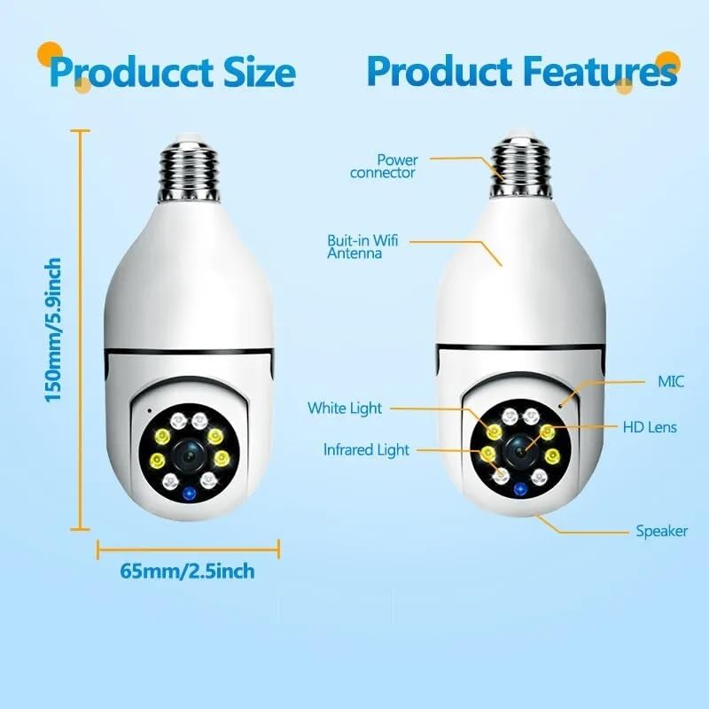Smart 360 1080p HD Bulb Light Wireless WiFi Indoor IP Camera, HD Eye 360 Degree Panoramic Mini Lamp IR CCTV Home Security Camera