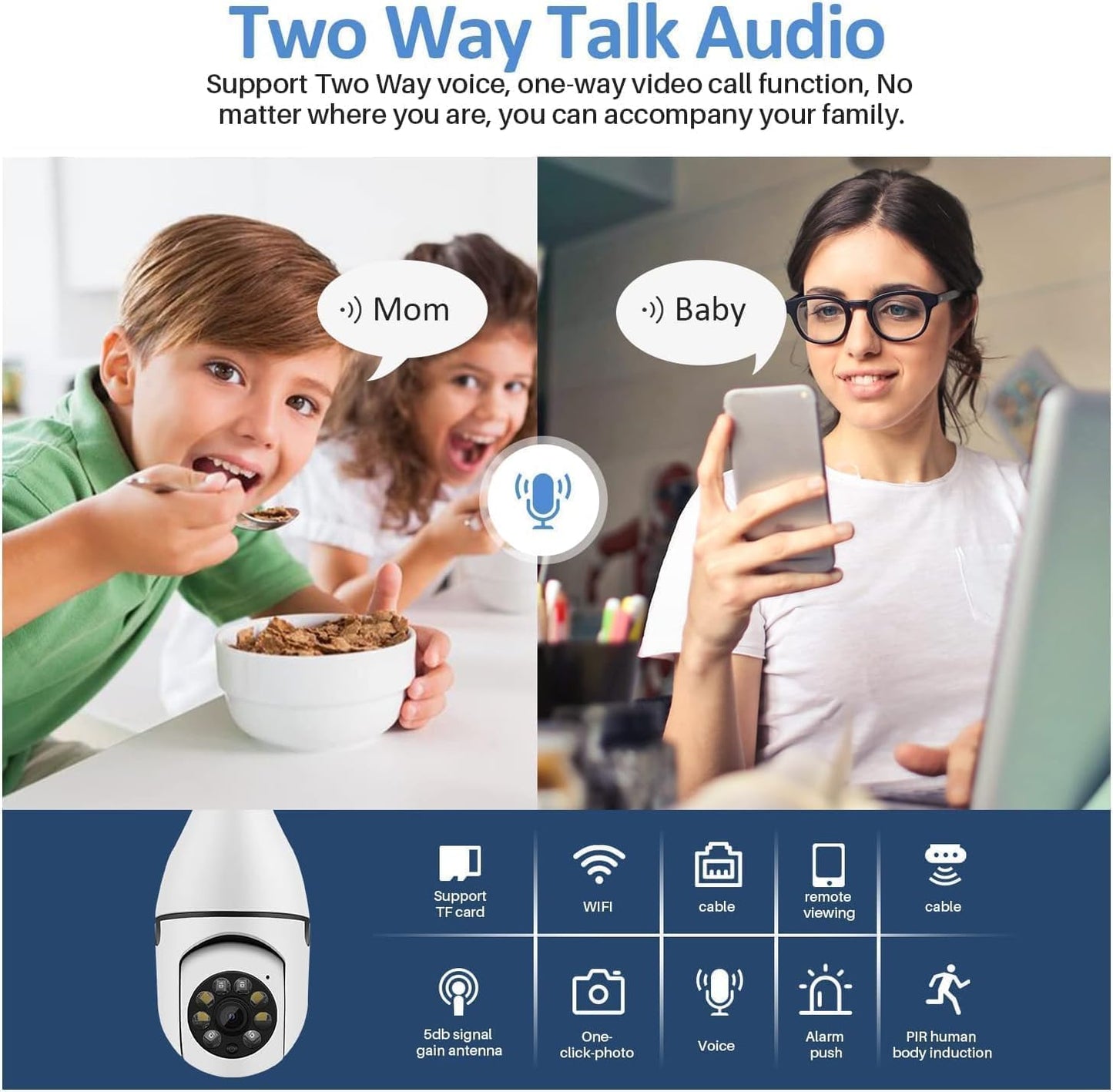 Smart 360 1080p HD Bulb Light Wireless WiFi Indoor IP Camera, HD Eye 360 Degree Panoramic Mini Lamp IR CCTV Home Security Camera