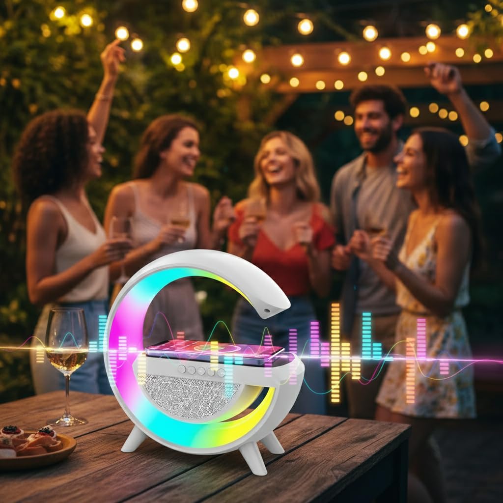 3 IN 1 MULTIFUNCTION G SHAPE LED BLUTOOTH SPEAKER WITH WIRELESD FAST CHARGER