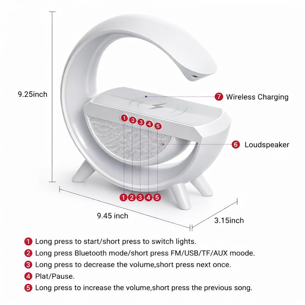 3 IN 1 MULTIFUNCTION G SHAPE LED BLUTOOTH SPEAKER WITH WIRELESD FAST CHARGER