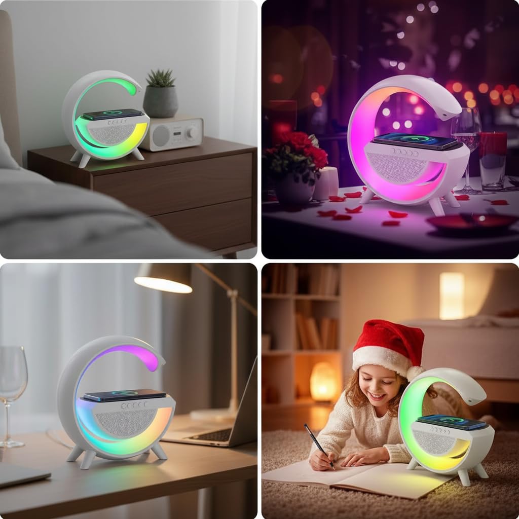 3 IN 1 MULTIFUNCTION G SHAPE LED BLUTOOTH SPEAKER WITH WIRELESD FAST CHARGER