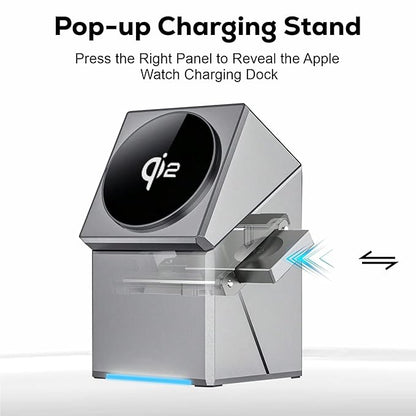 3-in-1 Magnetic Mag-Safe Wireless Charging Station with One-Touch Auto Rotation and Fast Charging Compatible with iPhone  12-17 Series, iWatch Ultra/SE2/SE/10-1 & Airpods Pro, 3/2