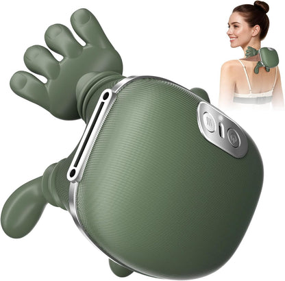 Bionic Heated Massager, Wireless Portable Shiatsu Neck and Back Massager, Electric Deep Tissue 4D Kneading Massage, Simulated Human Hand Design for Pain Relief and Muscle Relax (GREEN B1)