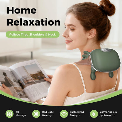 Bionic Heated Massager, Wireless Portable Shiatsu Neck and Back Massager, Electric Deep Tissue 4D Kneading Massage, Simulated Human Hand Design for Pain Relief and Muscle Relax (GREEN B1)