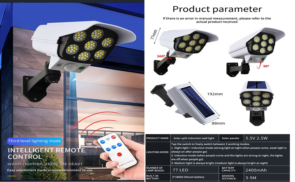 Camera Shape Solar Light Solar Sensor Light EcoFriendly NoCharger NoPower SolarSensor Light Three Speed Working Mode Intelligent Remote Control on Off Sensor 77 LEDlight Garden,Outdoor