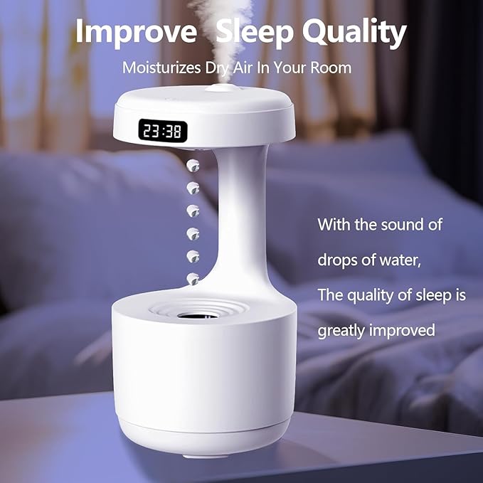 Anti-Gravity Humidifier with LED Display – 800ML Ultrasonic Cool Mist Maker, Quiet Desktop Fogger for Home, Office, Bedroom – Soothing Water Drop Design