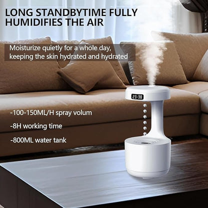 Anti-Gravity Humidifier with LED Display – 800ML Ultrasonic Cool Mist Maker, Quiet Desktop Fogger for Home, Office, Bedroom – Soothing Water Drop Design