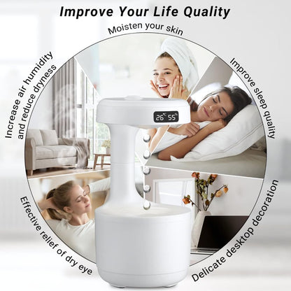 Anti-Gravity Humidifier with LED Display – 800ML Ultrasonic Cool Mist Maker, Quiet Desktop Fogger for Home, Office, Bedroom – Soothing Water Drop Design